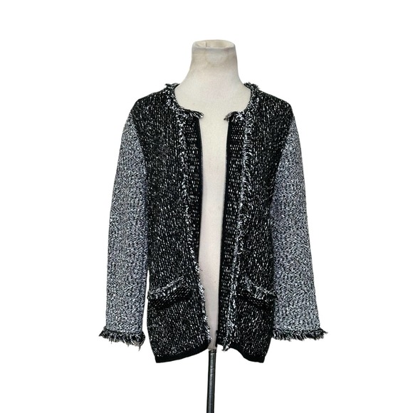 Karl Lagerfeld Two Tone Full Zip Fringe Detail Knit Jacket size Small - Picture 10 of 14